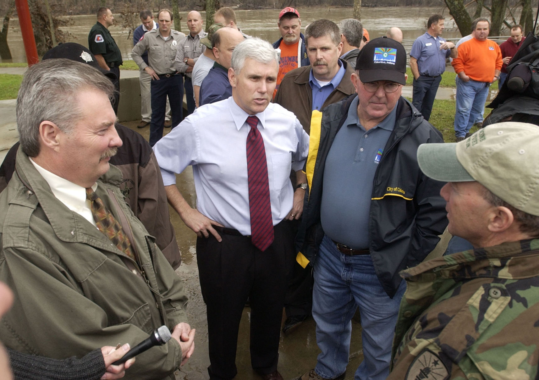 Mike Pence with Rep. Mike Sodrel, R-Ind, Columbus Mayor Fred Armstrong, and Indiana Gov. Mitch Daniels, 2005